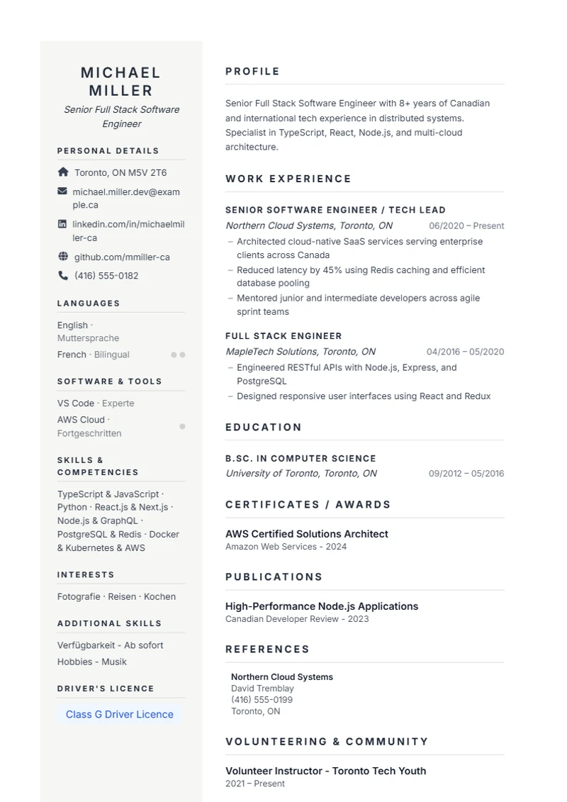 Resume template Prestige – sample compliant with DIN 5008