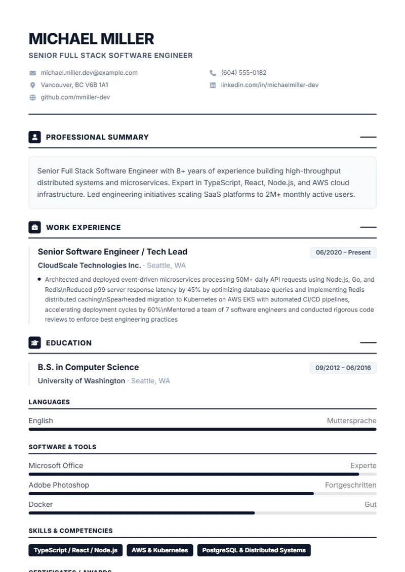 Resume template Professional – sample compliant with DIN 5008