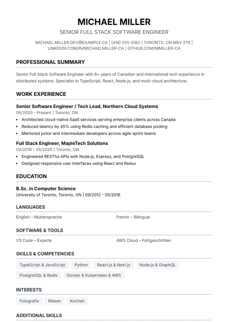 Resume template Simple – sample compliant with DIN 5008