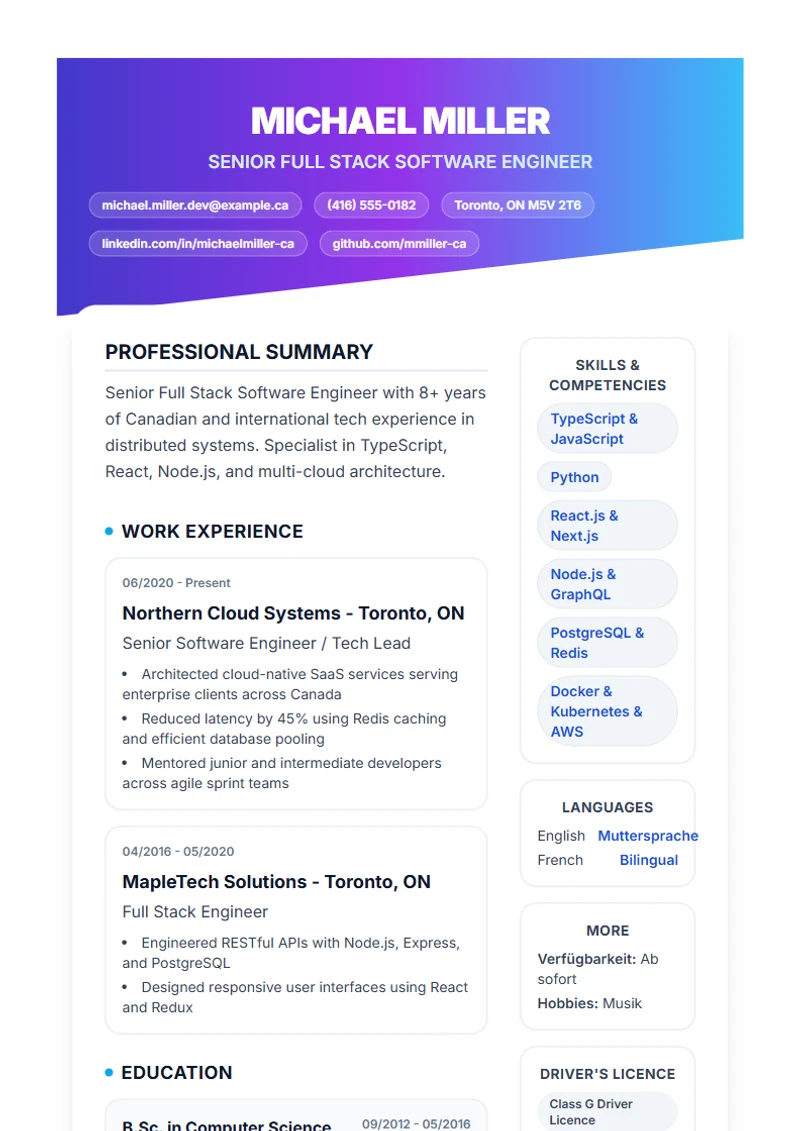 Resume template Slanted – sample compliant with DIN 5008