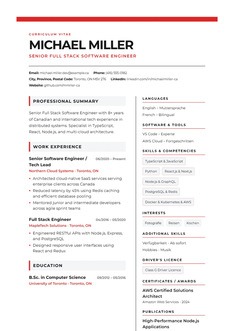 Resume template Swiss Grid – sample compliant with DIN 5008