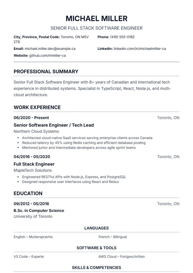 Resume template Traditional – sample compliant with DIN 5008