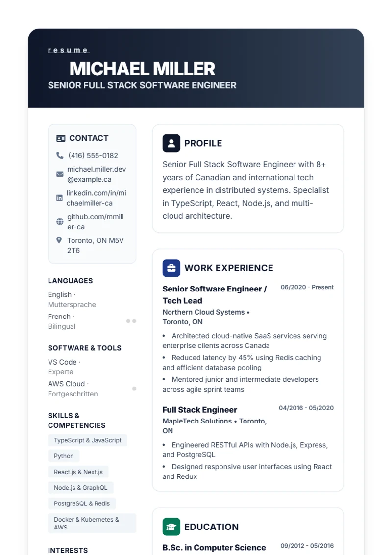 Resume template Trust – sample compliant with DIN 5008
