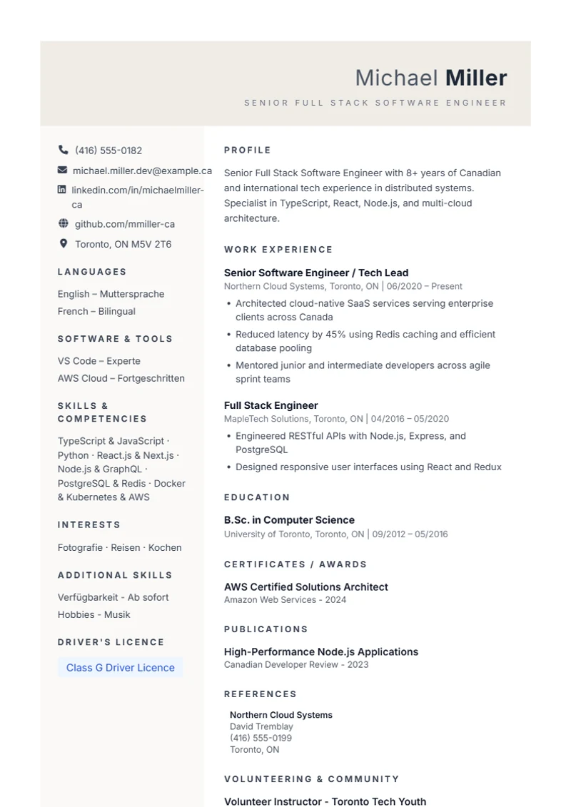 Resume template Weber – sample compliant with DIN 5008