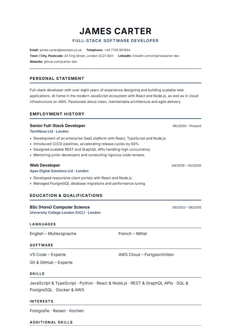 CV template American Modern – sample compliant with DIN 5008