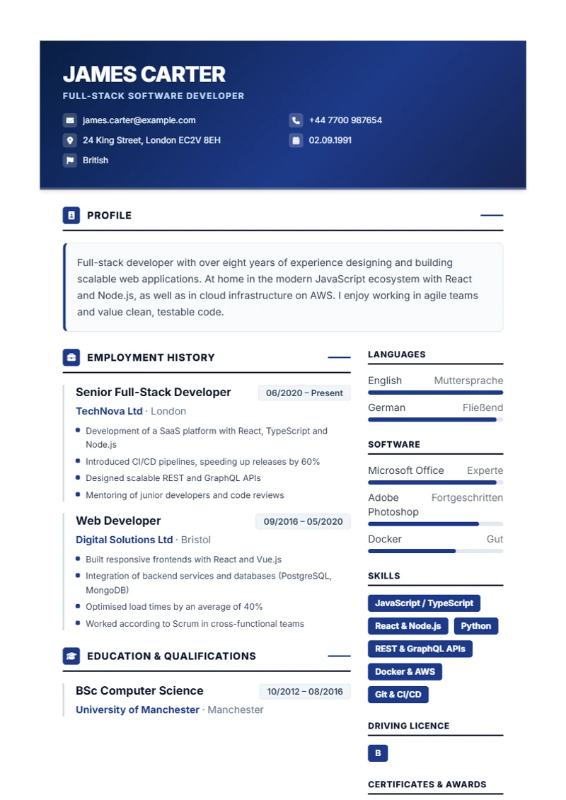 CV template Corporate – sample compliant with DIN 5008