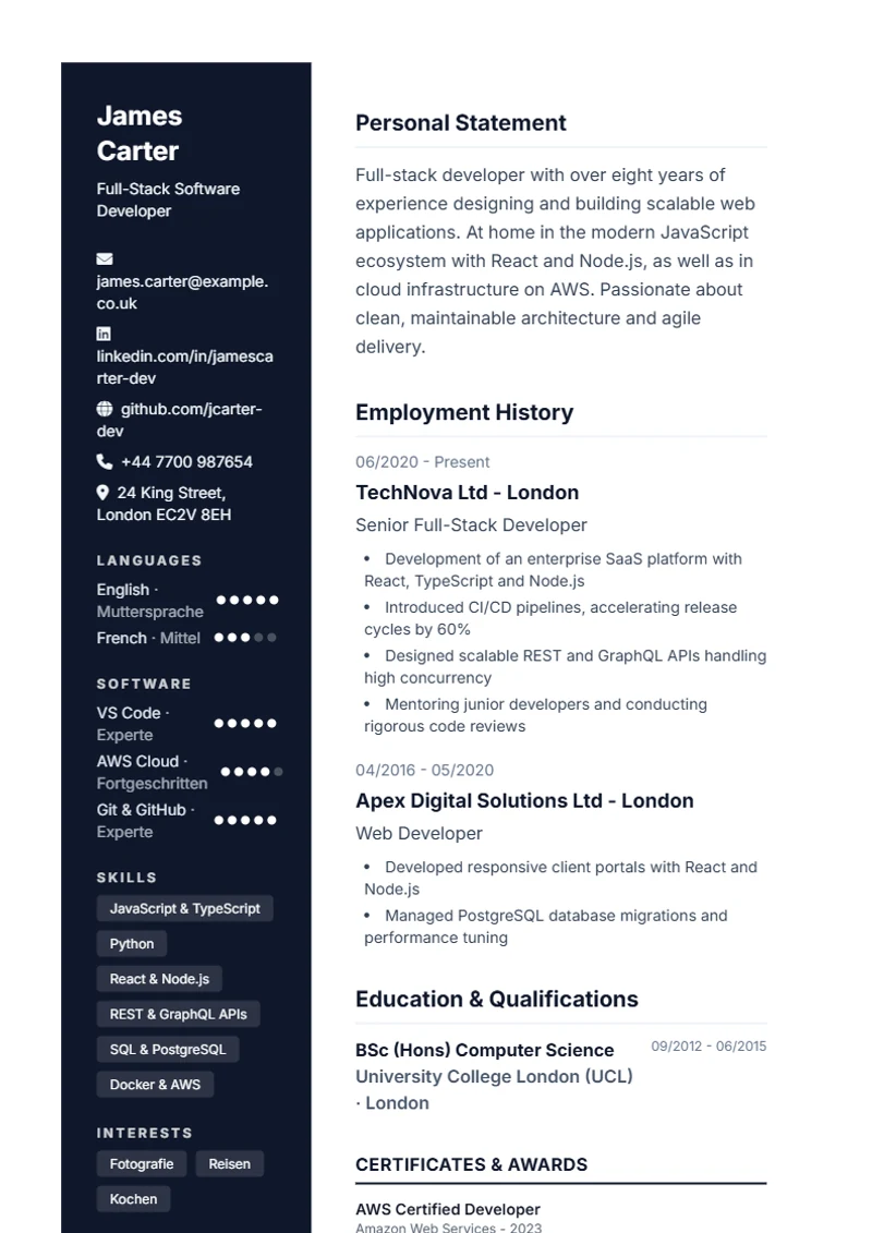 CV template Modern – sample compliant with DIN 5008