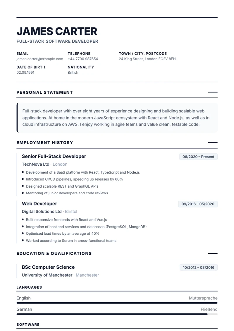 CV template Executive – sample compliant with DIN 5008