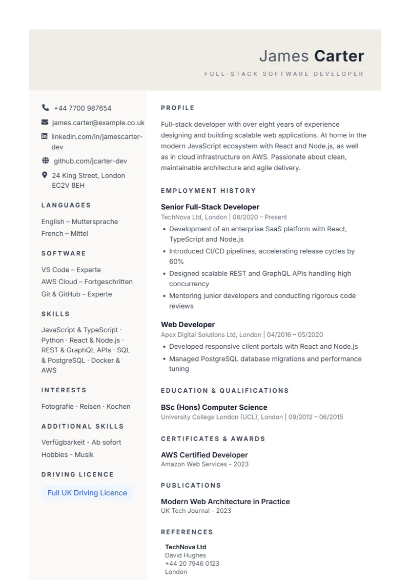 CV template Weber – sample compliant with DIN 5008