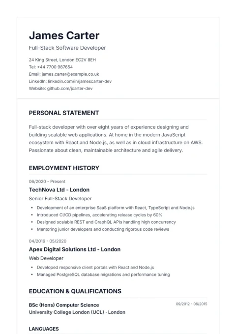 CV Template De Classic