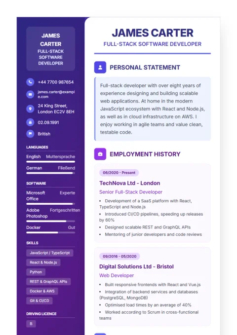 CV Template Journey