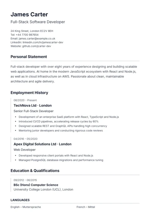 CV Template Lebenslauf