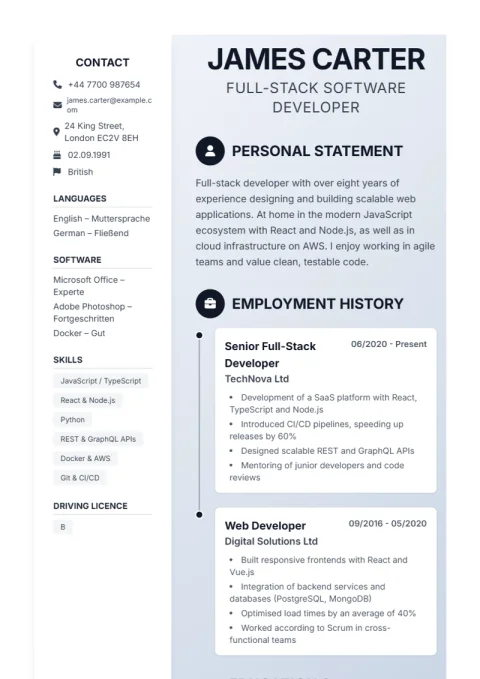 CV Template Timeline