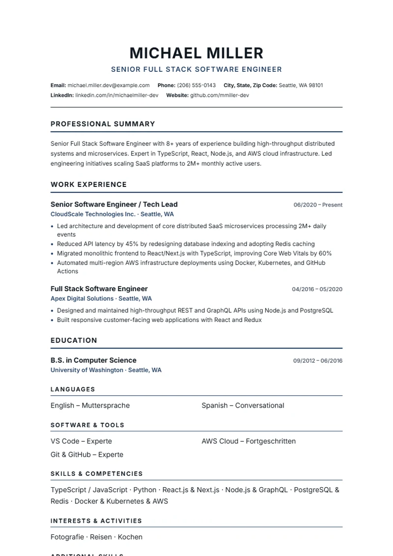 Resume template American Modern – sample compliant with DIN 5008