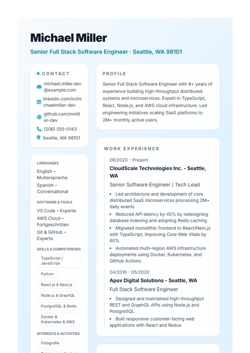 Resume template Burya – sample compliant with DIN 5008