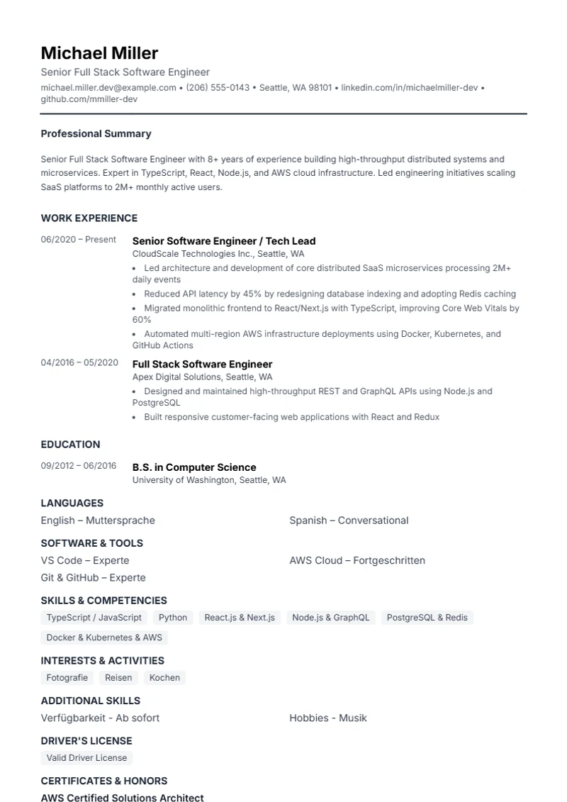 Resume template Compact – sample compliant with DIN 5008