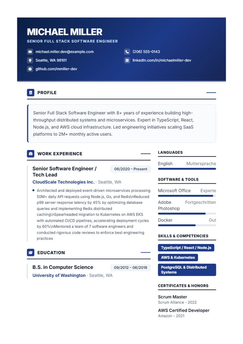 Resume template Corporate – sample compliant with DIN 5008