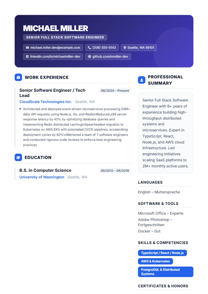 Resume template Creative – sample compliant with DIN 5008