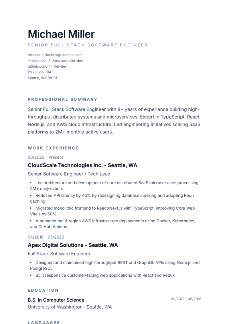Resume template Minimal – sample compliant with DIN 5008