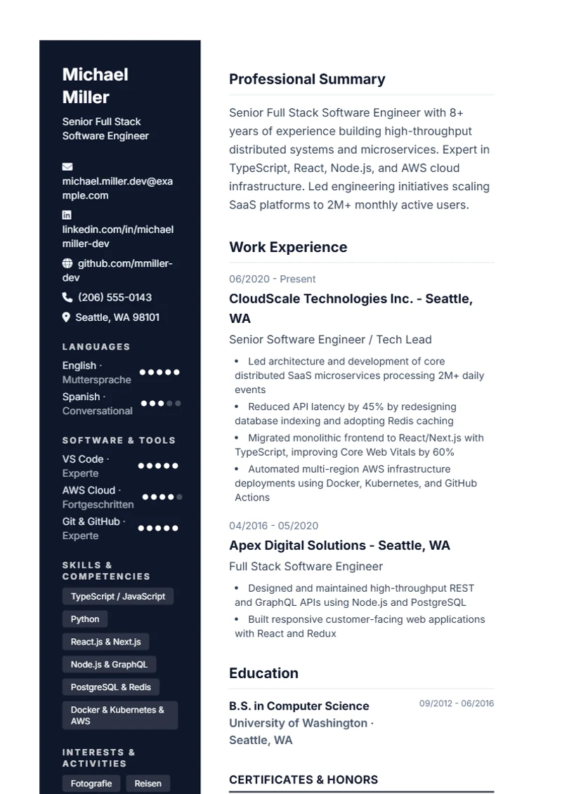Resume template Modern – sample compliant with DIN 5008