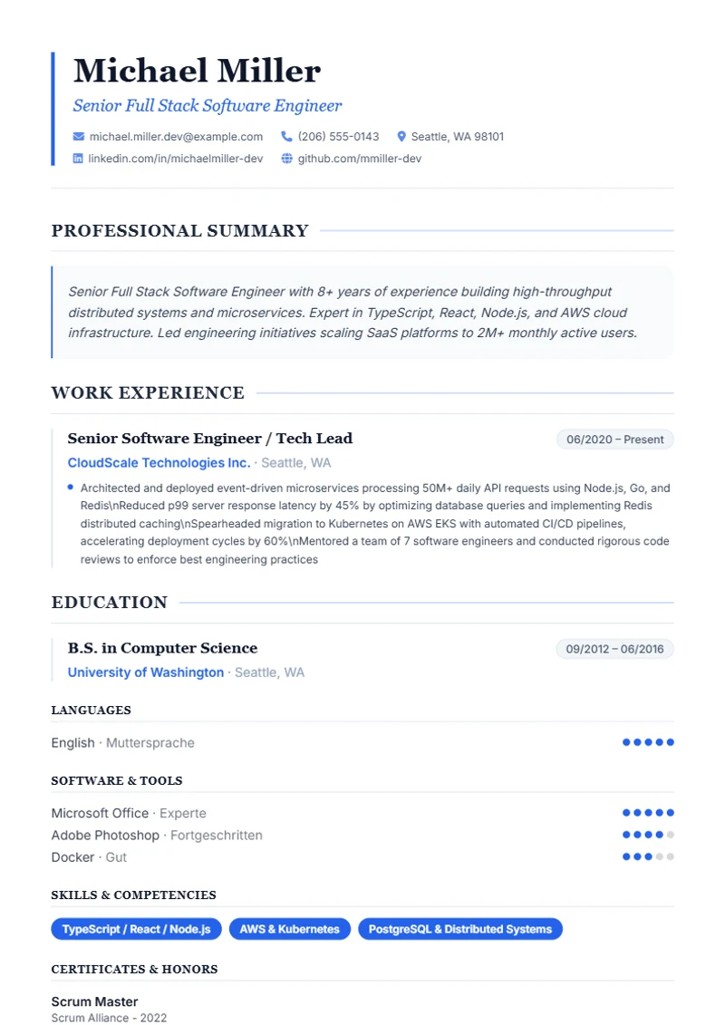 Resume template Elegant – sample compliant with DIN 5008