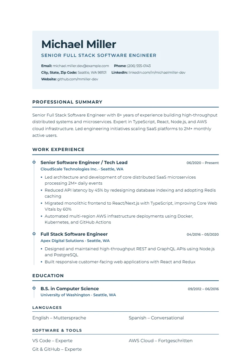 Resume template European Timeline – sample compliant with DIN 5008