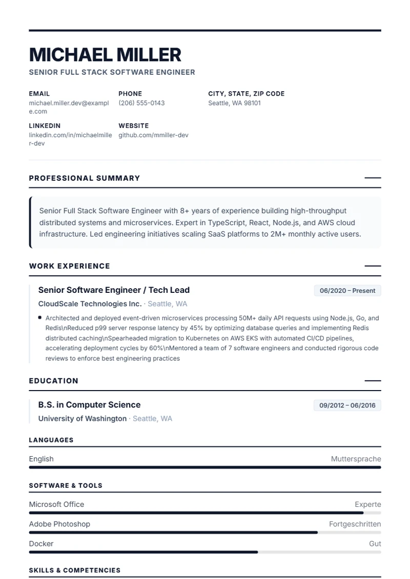 Resume template Executive – sample compliant with DIN 5008
