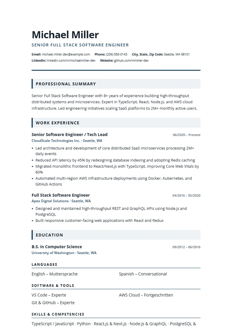 Resume template London Professional – sample compliant with DIN 5008