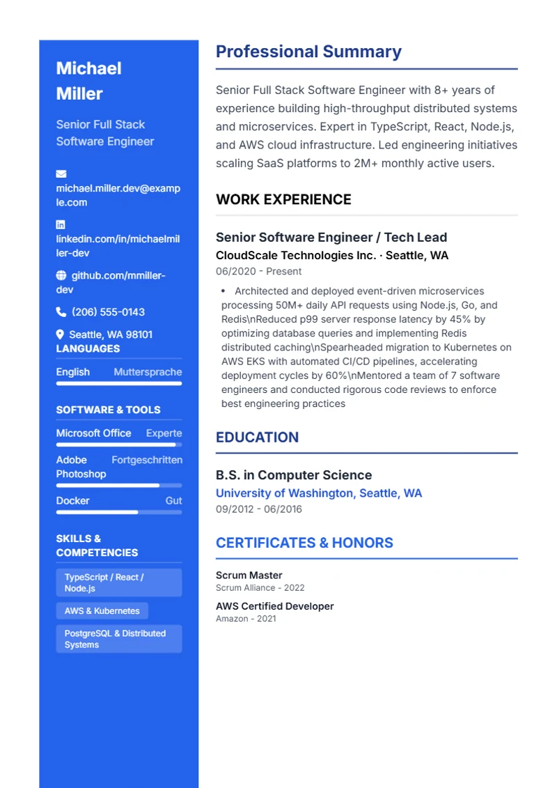 Resume template Modern – sample compliant with DIN 5008