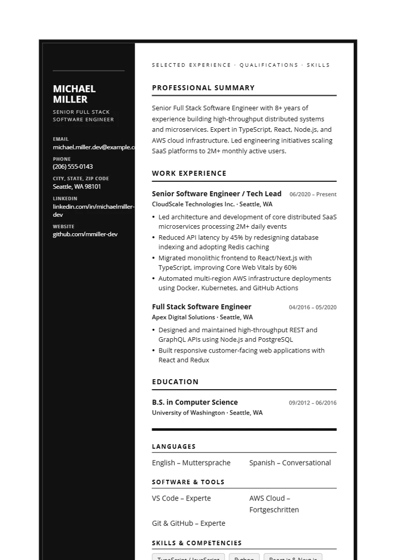 Resume template Monochrome Frame – sample compliant with DIN 5008