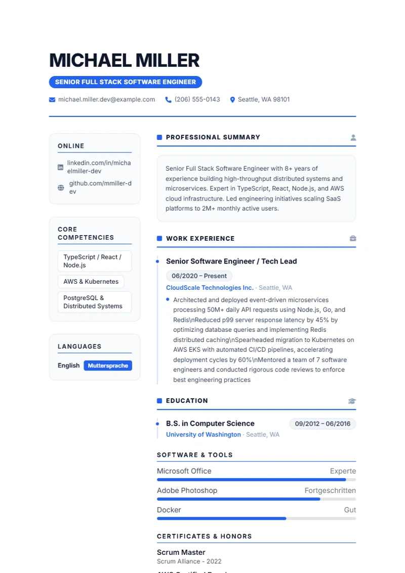 Resume template Nova – sample compliant with DIN 5008