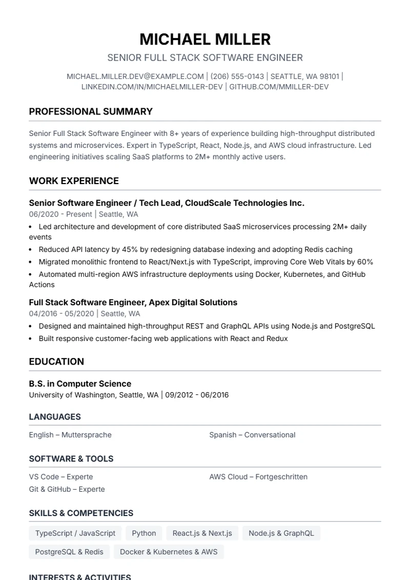 Resume template Simple – sample compliant with DIN 5008