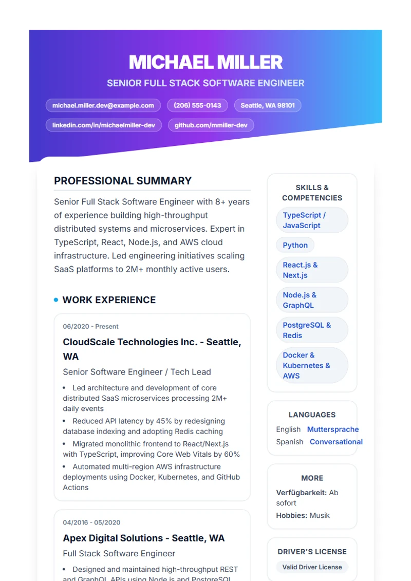 Resume template Slanted – sample compliant with DIN 5008