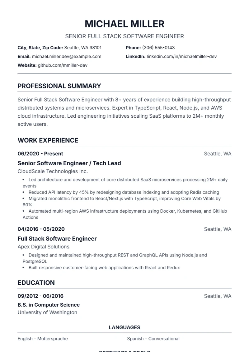 Resume template Traditional – sample compliant with DIN 5008