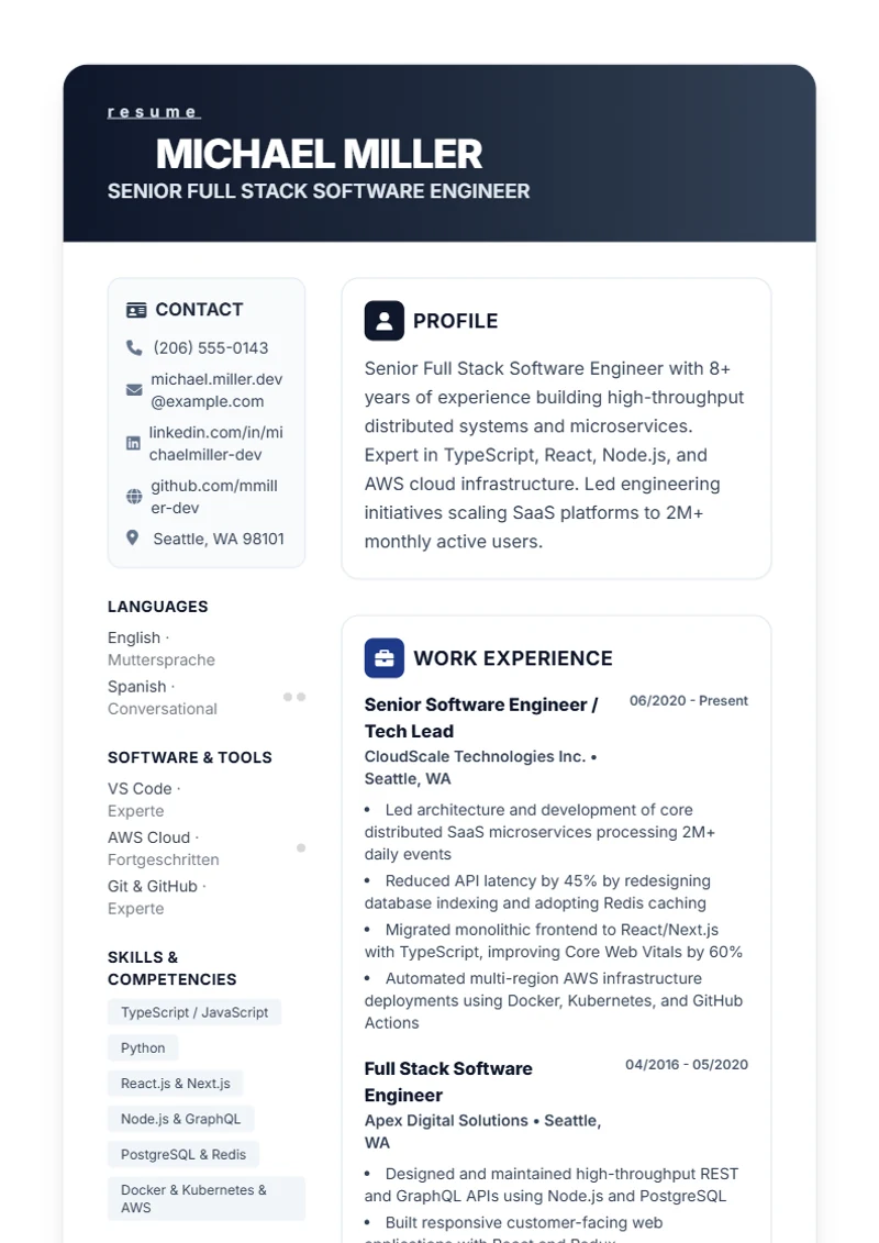 Resume template Trust – sample compliant with DIN 5008