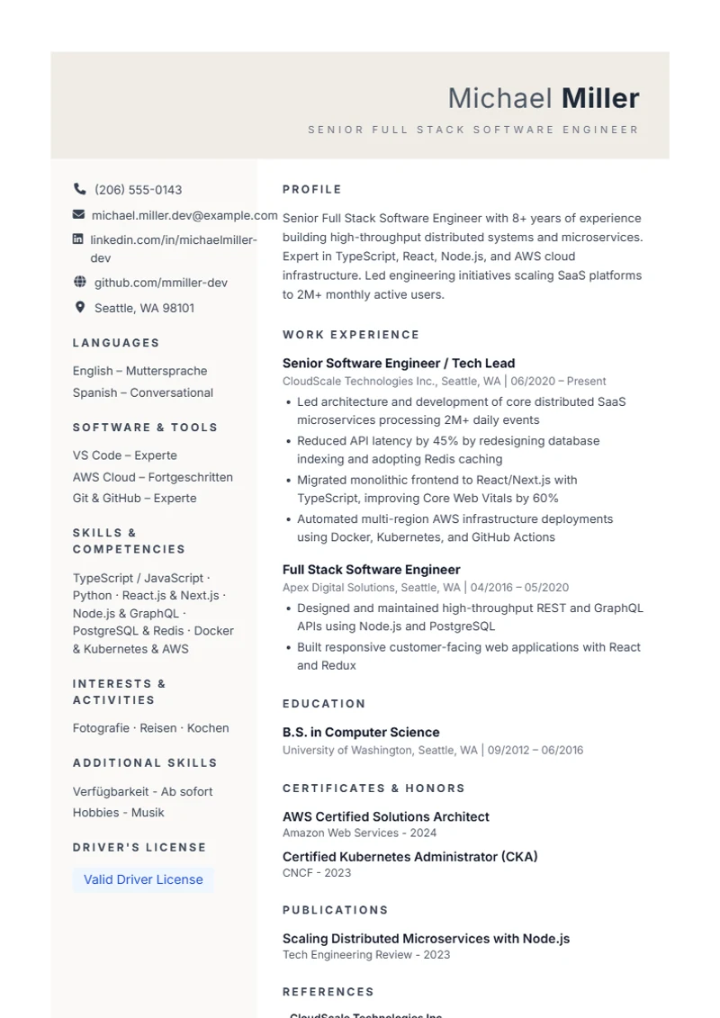 Resume template Weber – sample compliant with DIN 5008