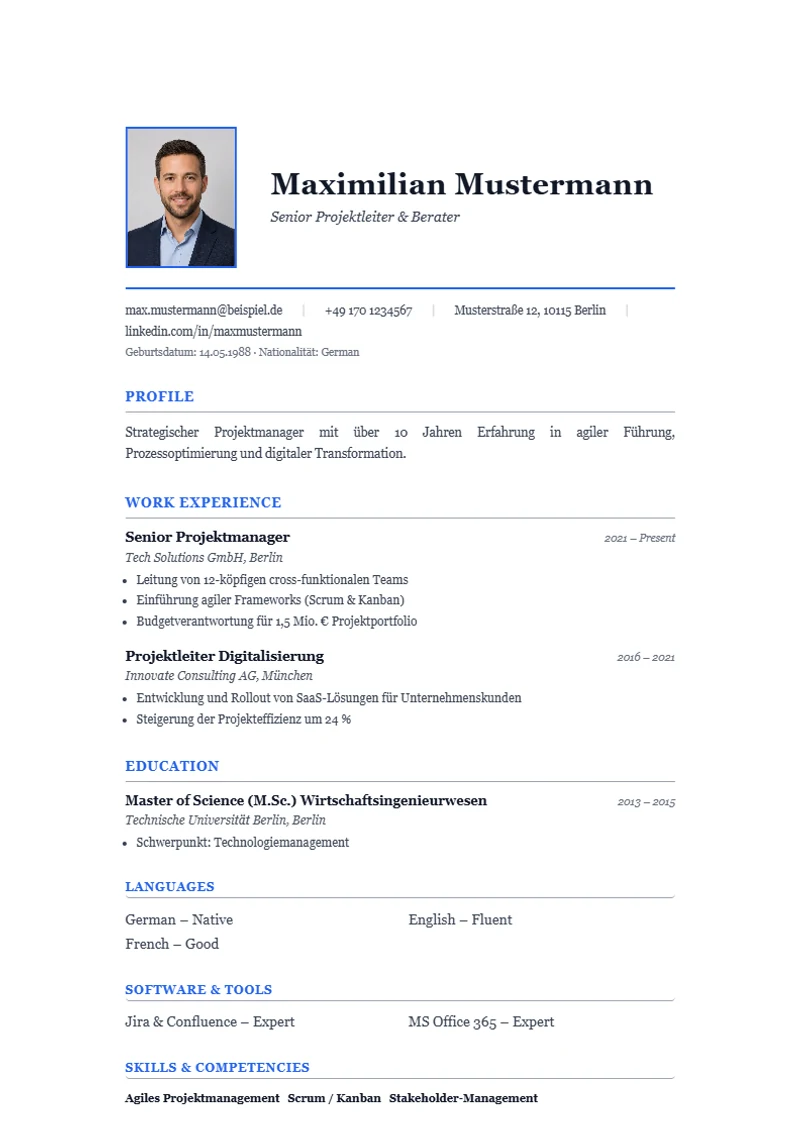US resume template Wien Serif in Letter size