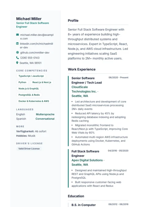 Resume Template Lebenslauf Pro