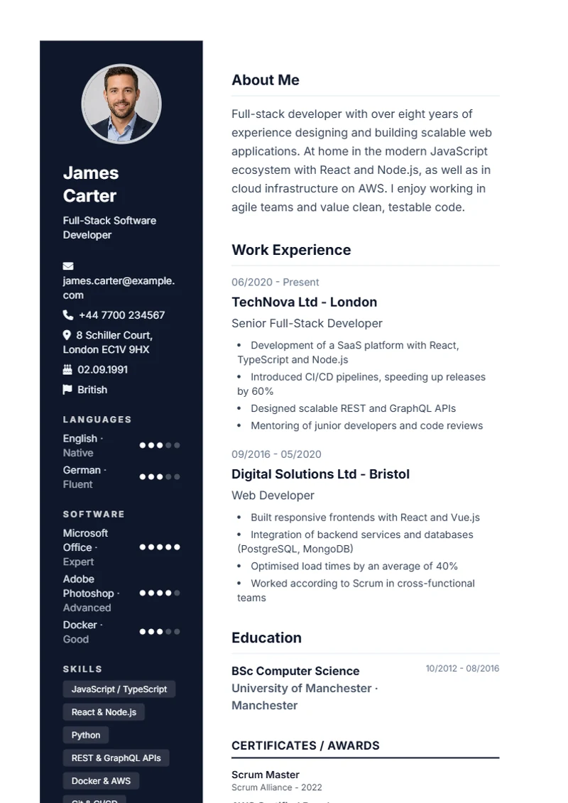 CV template Modern – sample compliant with DIN 5008