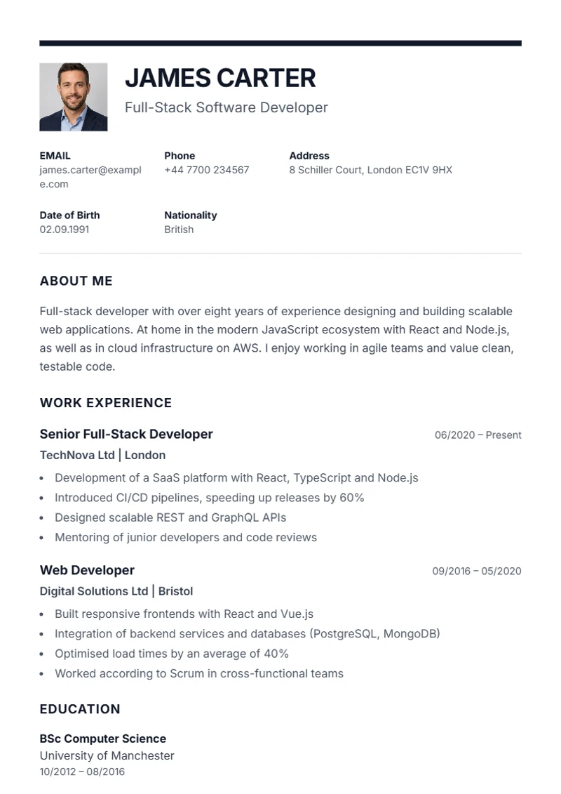 CV template Executive – sample compliant with DIN 5008