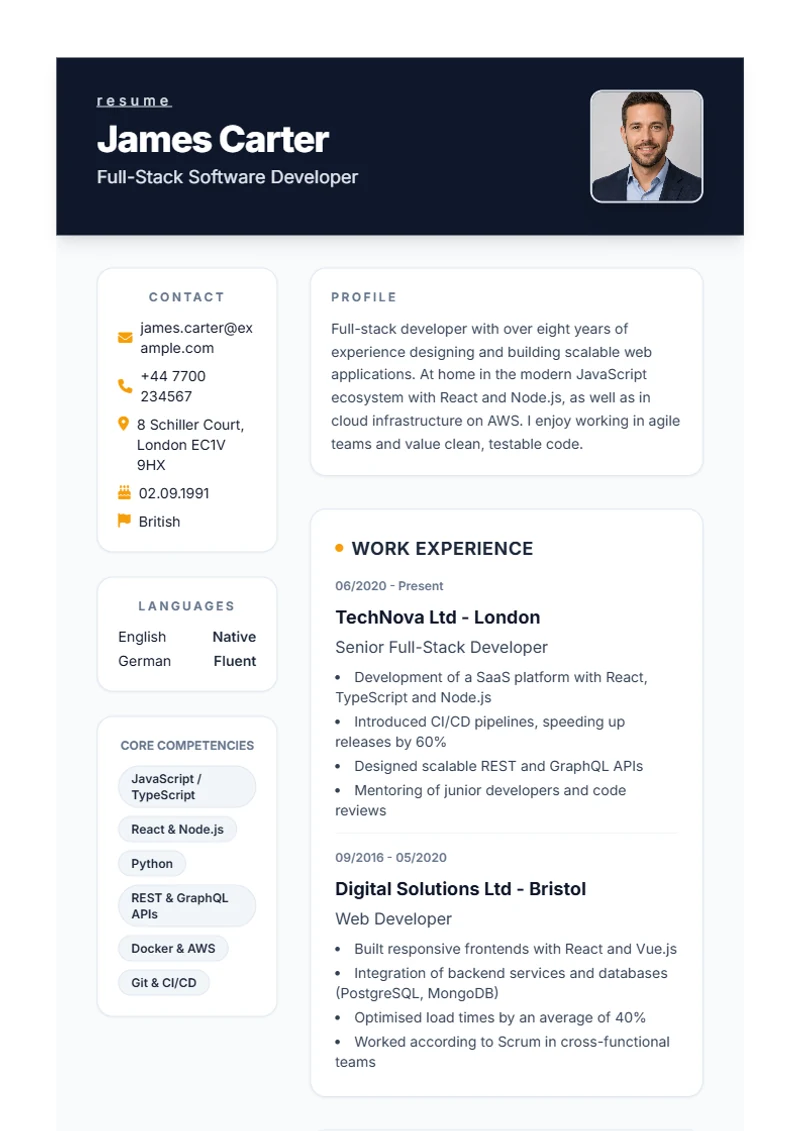 CV template Formal – sample compliant with DIN 5008