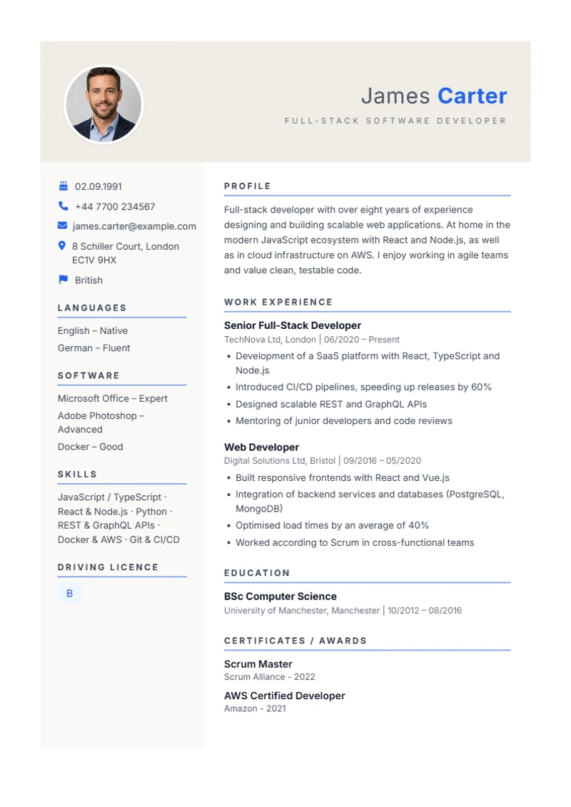 CV template Weber – sample compliant with DIN 5008