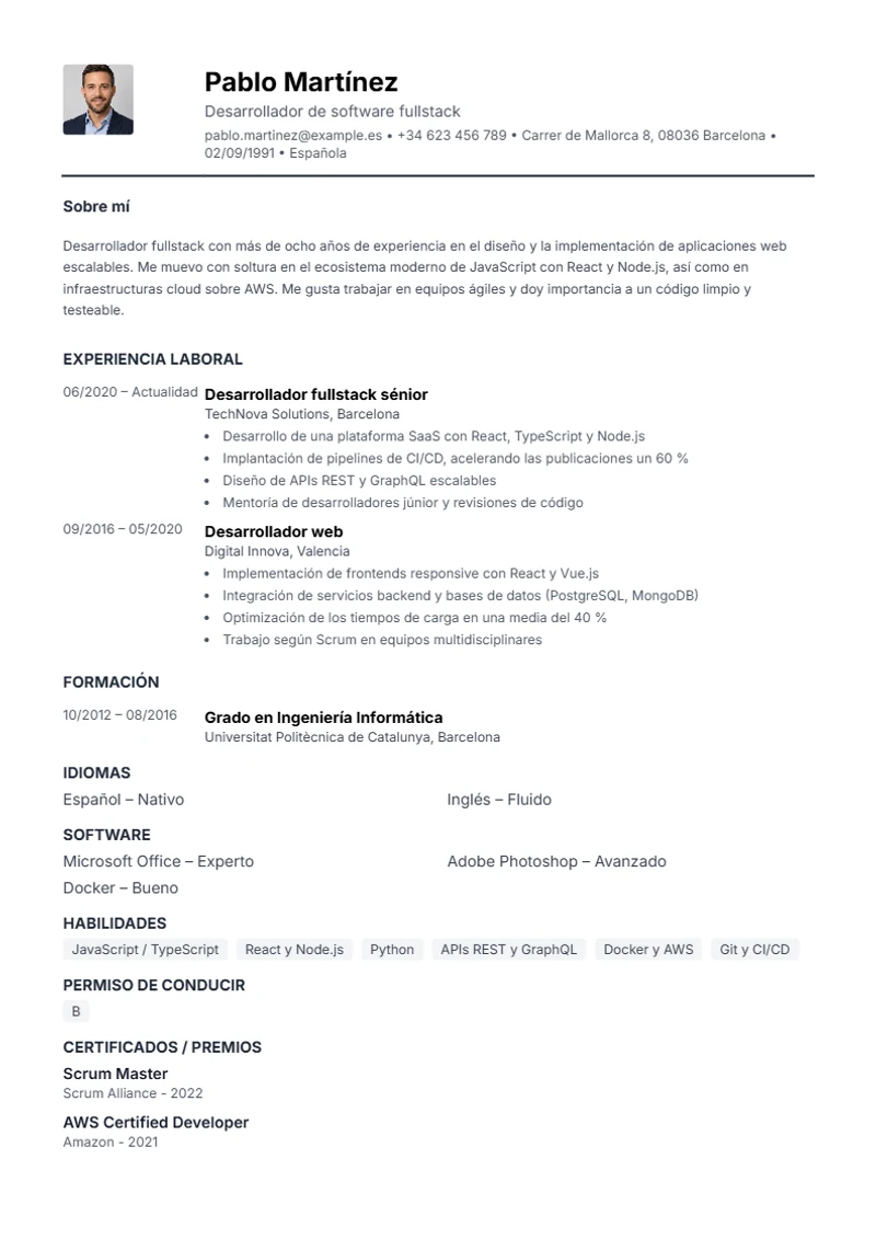 Plantilla de currículum Compact – modelo según DIN 5008