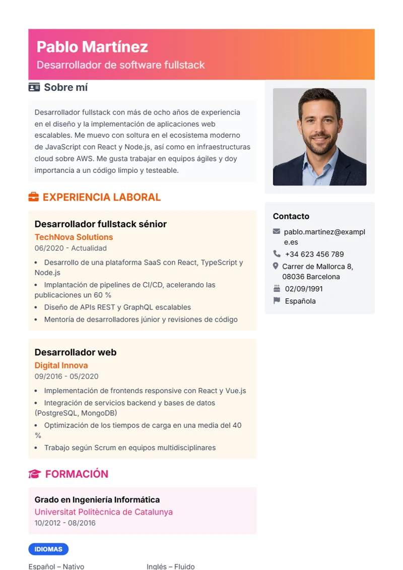 Plantilla de currículum Creative – modelo según DIN 5008