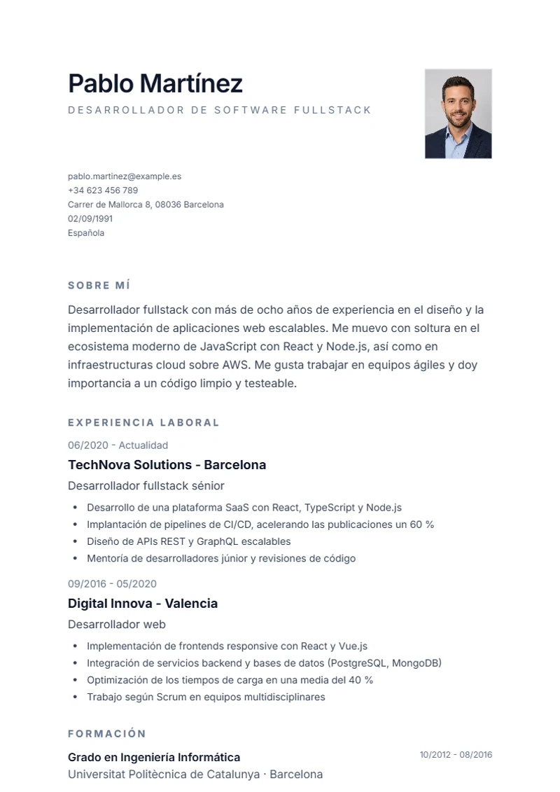 Plantilla de currículum Minimal – modelo según DIN 5008