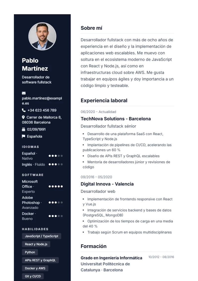 Plantilla de currículum Modern – modelo según DIN 5008