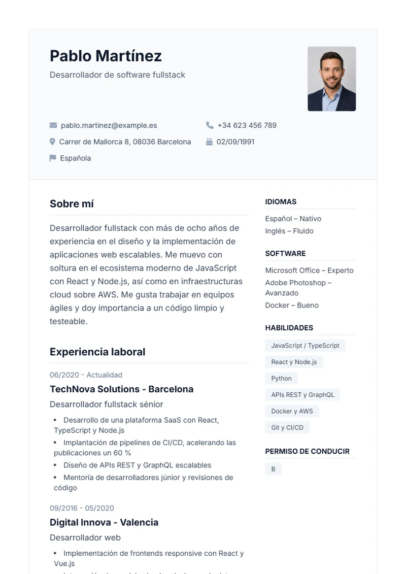Plantilla de currículum Professional – modelo según DIN 5008