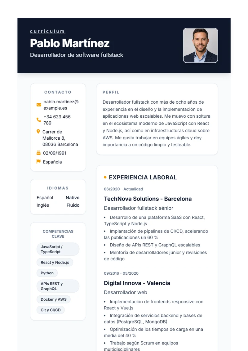 Plantilla de currículum Formal – modelo según DIN 5008