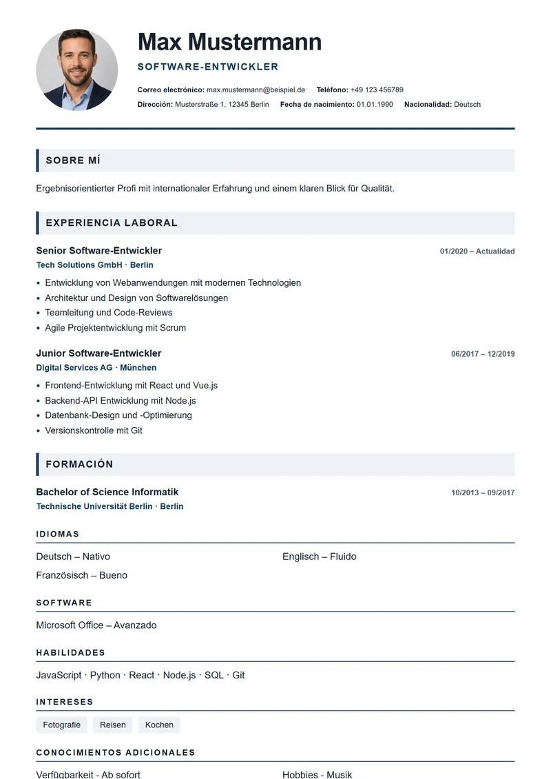 Plantilla de currículum London Professional – modelo según DIN 5008