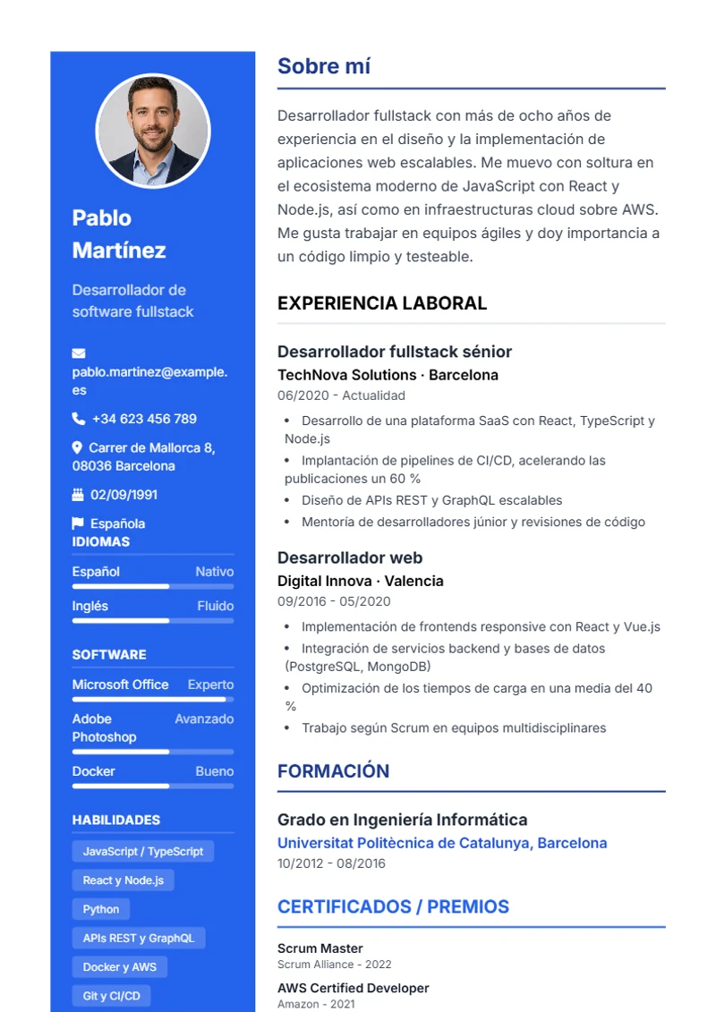 Plantilla de currículum Modern – modelo según DIN 5008